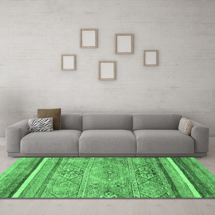 Machine Washable Abstract Emerald Green Modern Area Rugs in a Living Room,, wshabs2488emgrn