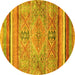 Round Abstract Yellow Modern Rug, abs2488yw