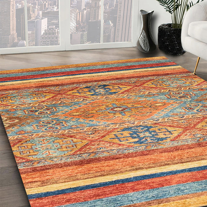 Abstract Red Modern Rug in Family Room, abs2488