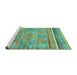 Sideview of Machine Washable Abstract Turquoise Modern Area Rugs, wshabs2488turq