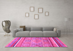 Machine Washable Abstract Pink Modern Rug in a Living Room, wshabs2488pnk