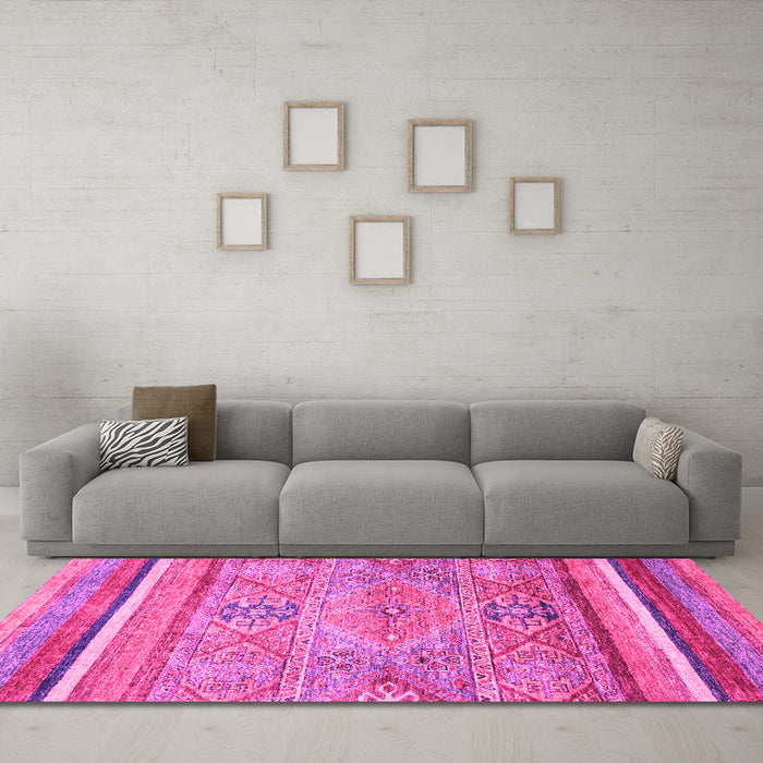 Machine Washable Abstract Pink Modern Rug in a Living Room, wshabs2488pnk