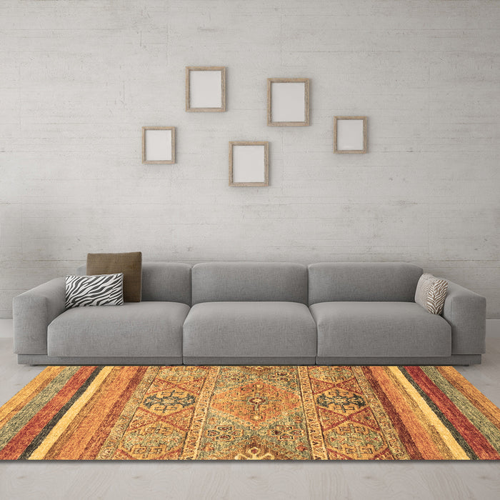 Machine Washable Abstract Brown Modern Rug in a Living Room,, wshabs2488brn