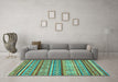 Machine Washable Abstract Turquoise Modern Area Rugs in a Living Room,, wshabs2489turq