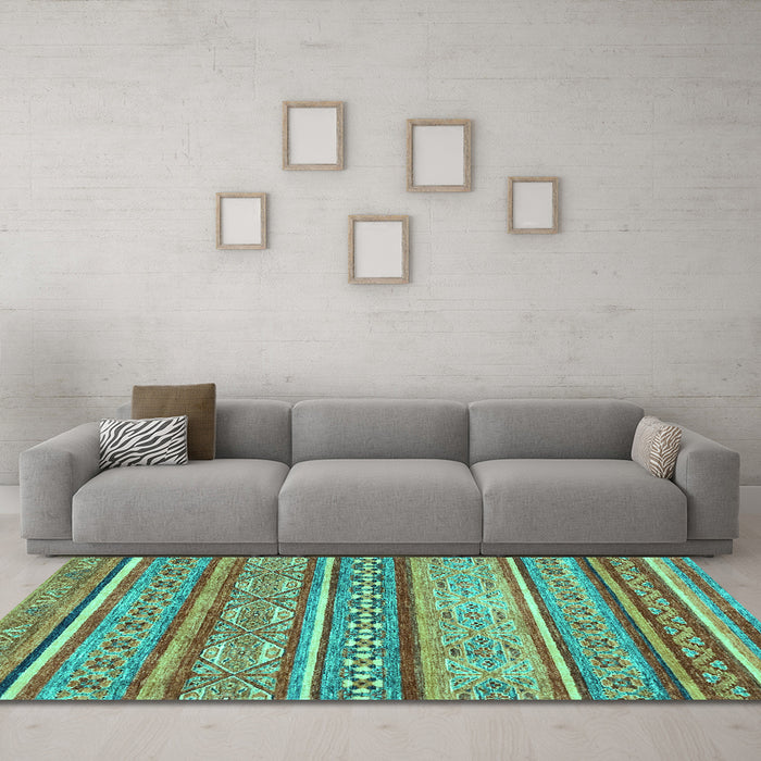 Machine Washable Abstract Turquoise Modern Area Rugs in a Living Room,, wshabs2489turq