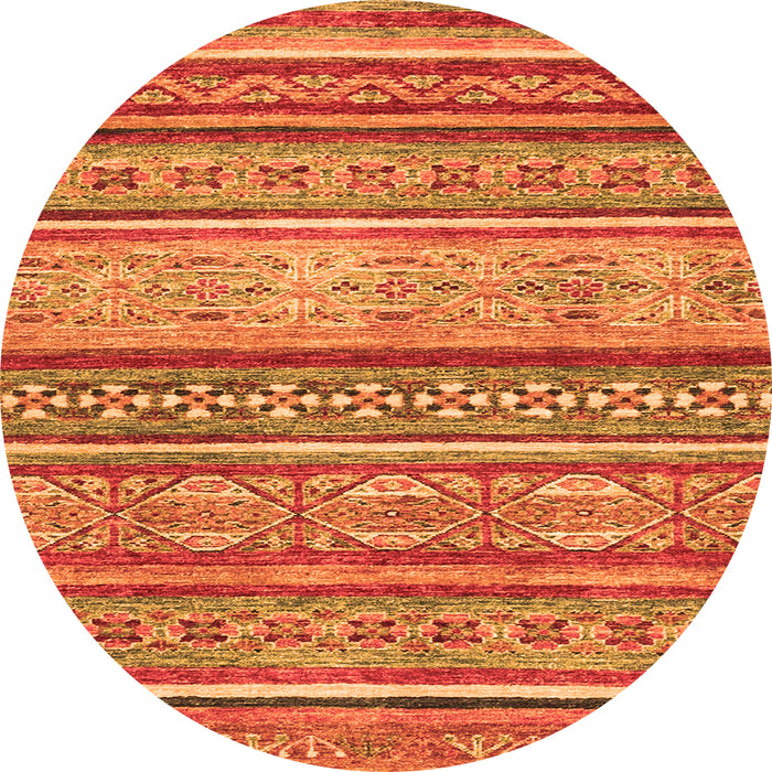 Round Machine Washable Abstract Orange Modern Area Rugs, wshabs2489org