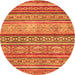 Round Machine Washable Abstract Orange Modern Area Rugs, wshabs2489org