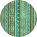 Round Abstract Turquoise Modern Rug, abs2489turq