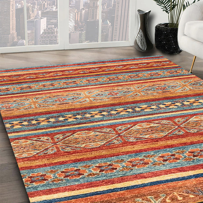 Machine Washable Abstract Camel Brown Rug in a Family Room, wshabs2489