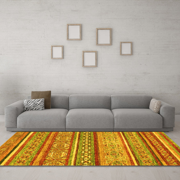 Machine Washable Abstract Yellow Modern Rug in a Living Room, wshabs2489yw