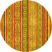 Round Abstract Yellow Modern Rug, abs2489yw