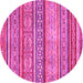 Round Machine Washable Abstract Pink Modern Rug, wshabs2489pnk