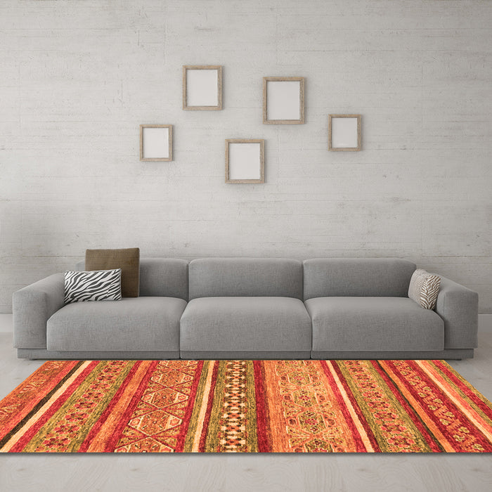 Machine Washable Abstract Orange Modern Area Rugs in a Living Room, wshabs2489org