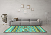 Machine Washable Abstract Turquoise Modern Rug, wshabs2490turq