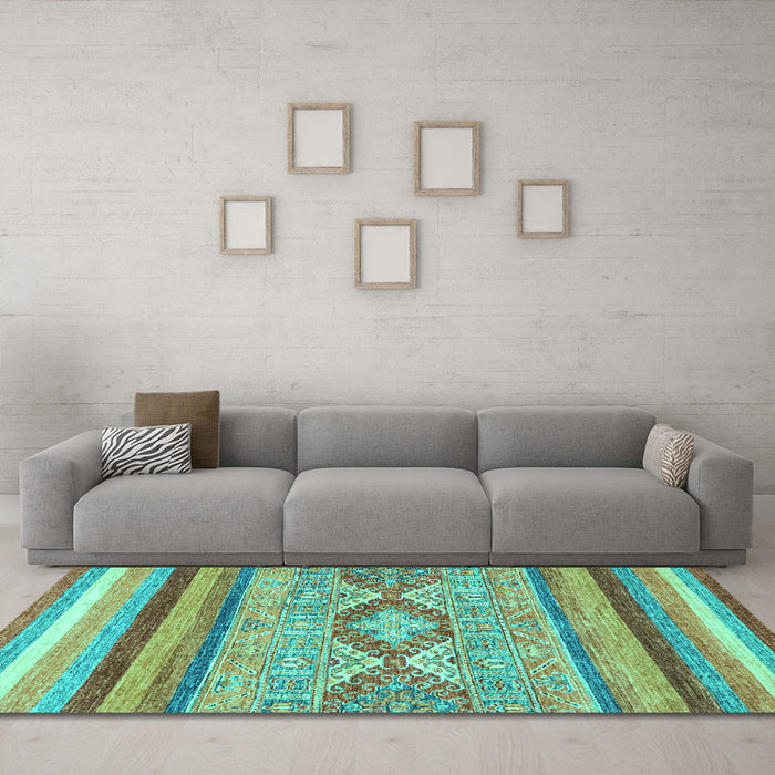 Machine Washable Abstract Turquoise Modern Area Rugs in a Living Room,, wshabs2490turq