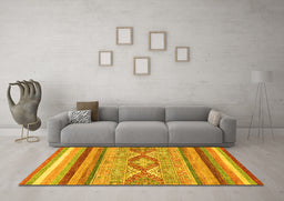 Machine Washable Abstract Yellow Modern Rug in a Living Room, wshabs2490yw