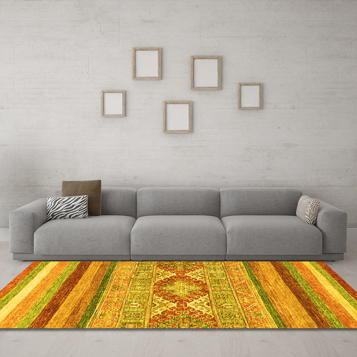 Machine Washable Abstract Yellow Modern Rug in a Living Room, wshabs2490yw