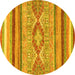 Round Abstract Yellow Modern Rug, abs2490yw