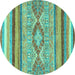 Round Machine Washable Abstract Turquoise Modern Area Rugs, wshabs2490turq