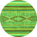 Round Machine Washable Abstract Green Modern Area Rugs, wshabs2490grn