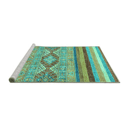 Sideview of Machine Washable Abstract Turquoise Modern Area Rugs, wshabs2490turq
