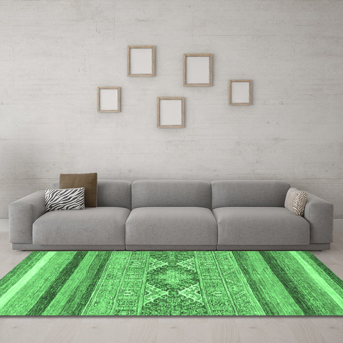 Machine Washable Abstract Emerald Green Modern Area Rugs in a Living Room,, wshabs2490emgrn