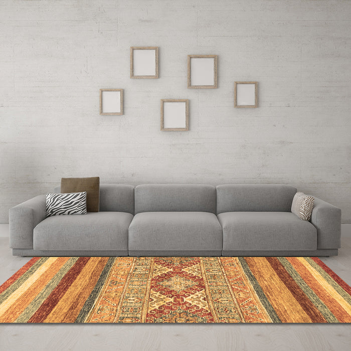 Machine Washable Abstract Brown Modern Rug in a Living Room,, wshabs2490brn
