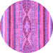 Round Machine Washable Abstract Purple Modern Area Rugs, wshabs2490pur