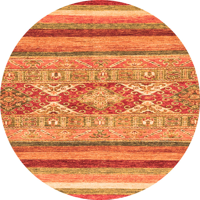 Round Machine Washable Abstract Orange Modern Area Rugs, wshabs2490org