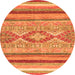 Round Machine Washable Abstract Orange Modern Area Rugs, wshabs2490org