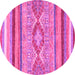 Round Machine Washable Abstract Pink Modern Rug, wshabs2490pnk