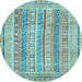 Round Machine Washable Abstract Light Blue Modern Rug, wshabs2491lblu