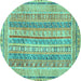 Round Machine Washable Abstract Turquoise Modern Area Rugs, wshabs2491turq