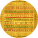 Round Machine Washable Abstract Yellow Modern Rug, wshabs2491yw