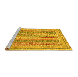 Sideview of Machine Washable Abstract Yellow Modern Rug, wshabs2491yw