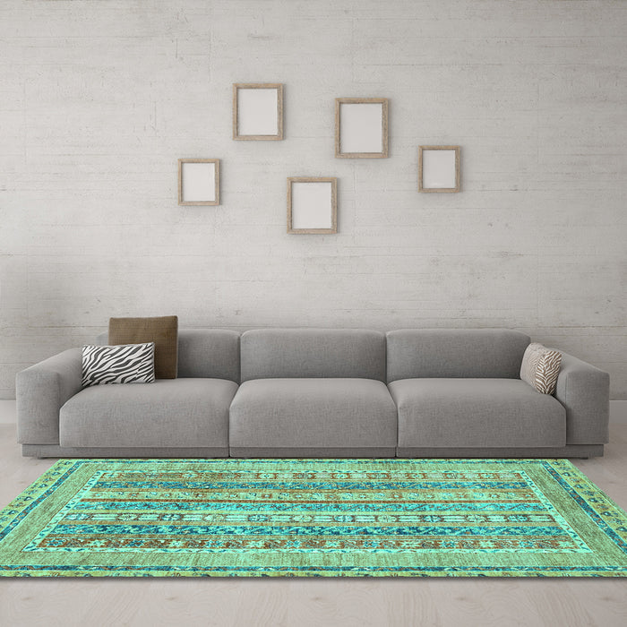 Machine Washable Abstract Turquoise Modern Area Rugs in a Living Room,, wshabs2491turq