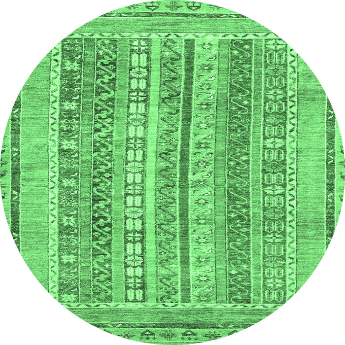 Round Machine Washable Abstract Emerald Green Modern Area Rugs, wshabs2491emgrn