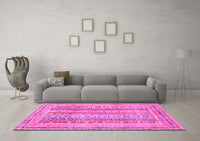 Machine Washable Abstract Pink Modern Rug, wshabs2491pnk