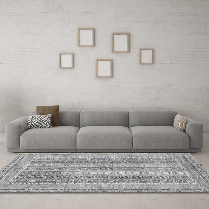 Machine Washable Abstract Gray Modern Rug in a Living Room,, wshabs2491gry