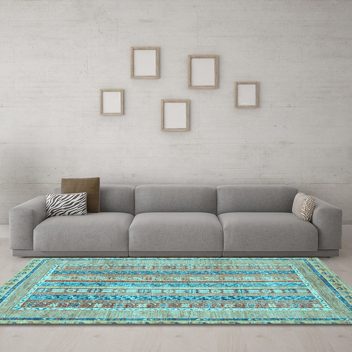 Machine Washable Abstract Light Blue Modern Rug in a Living Room, wshabs2491lblu