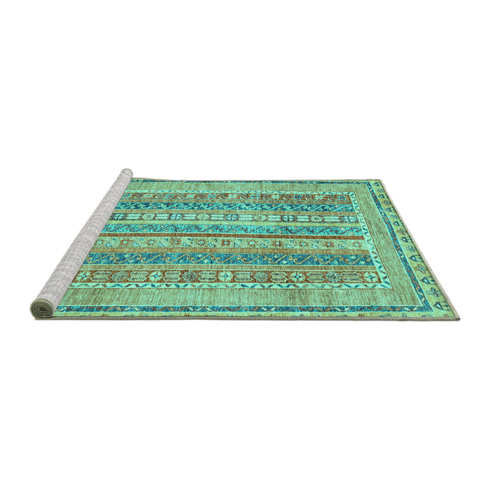 Sideview of Machine Washable Abstract Turquoise Modern Area Rugs, wshabs2491turq