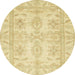 Round Machine Washable Abstract Mustard Yellow Rug, wshabs2492