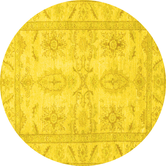 Round Machine Washable Oriental Yellow Traditional Rug, wshabs2492yw