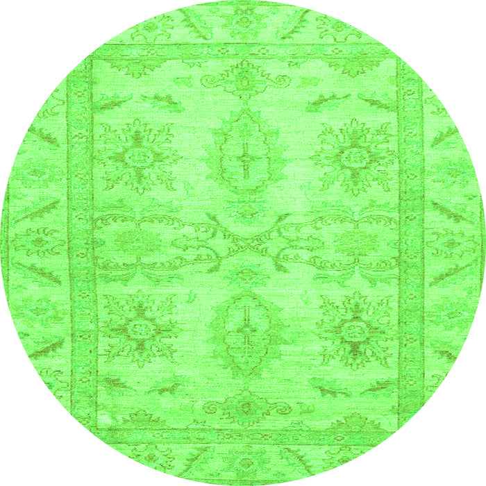 Round Machine Washable Oriental Green Traditional Area Rugs, wshabs2492grn
