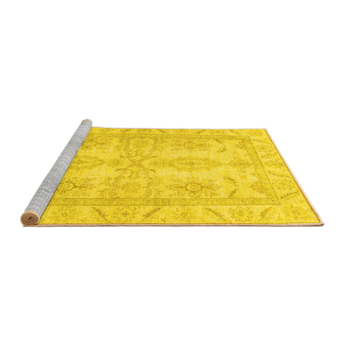 Sideview of Machine Washable Oriental Yellow Traditional Rug, wshabs2492yw