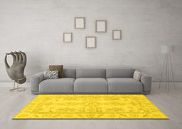 Machine Washable Oriental Yellow Traditional Rug in a Living Room, wshabs2492yw