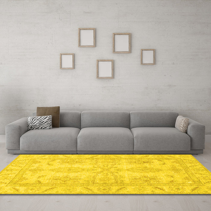Machine Washable Oriental Yellow Traditional Rug in a Living Room, wshabs2492yw