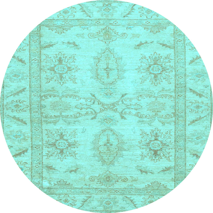 Round Machine Washable Oriental Light Blue Traditional Rug, wshabs2492lblu