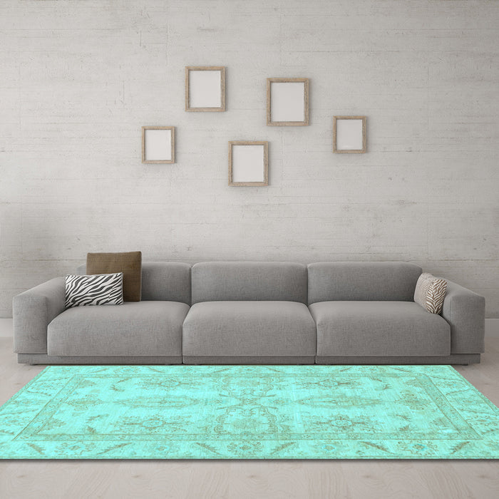 Machine Washable Oriental Light Blue Traditional Rug in a Living Room, wshabs2492lblu
