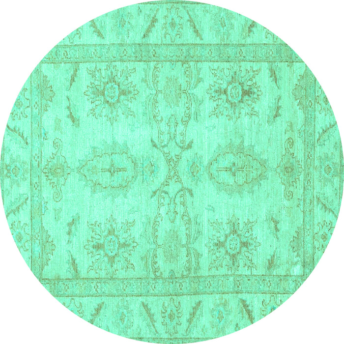 Round Machine Washable Oriental Turquoise Traditional Area Rugs, wshabs2492turq